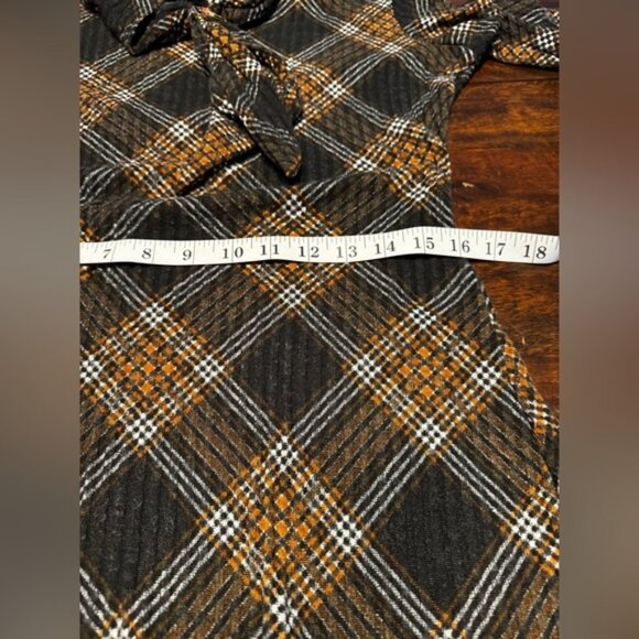 Adrienne Vittadini Brown Plaid Tie Neck Academia Lightweight Sheath Dress Sz M - Picture 12 of 12